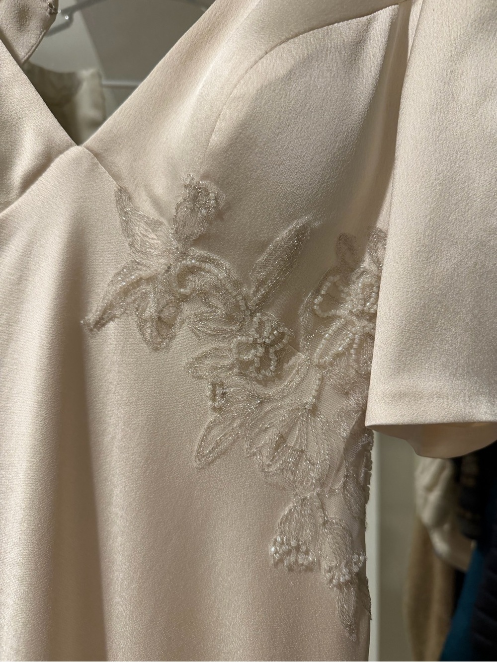 Jenny Yoo Cream Satin V-Neck Wedding Dress with Lace Appliqué - Picture 6 of 6